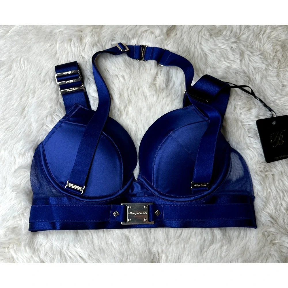 Honey Birdette KEELY💙 Navy Blue & Gold 2 Piece Set 32C & Small Thong